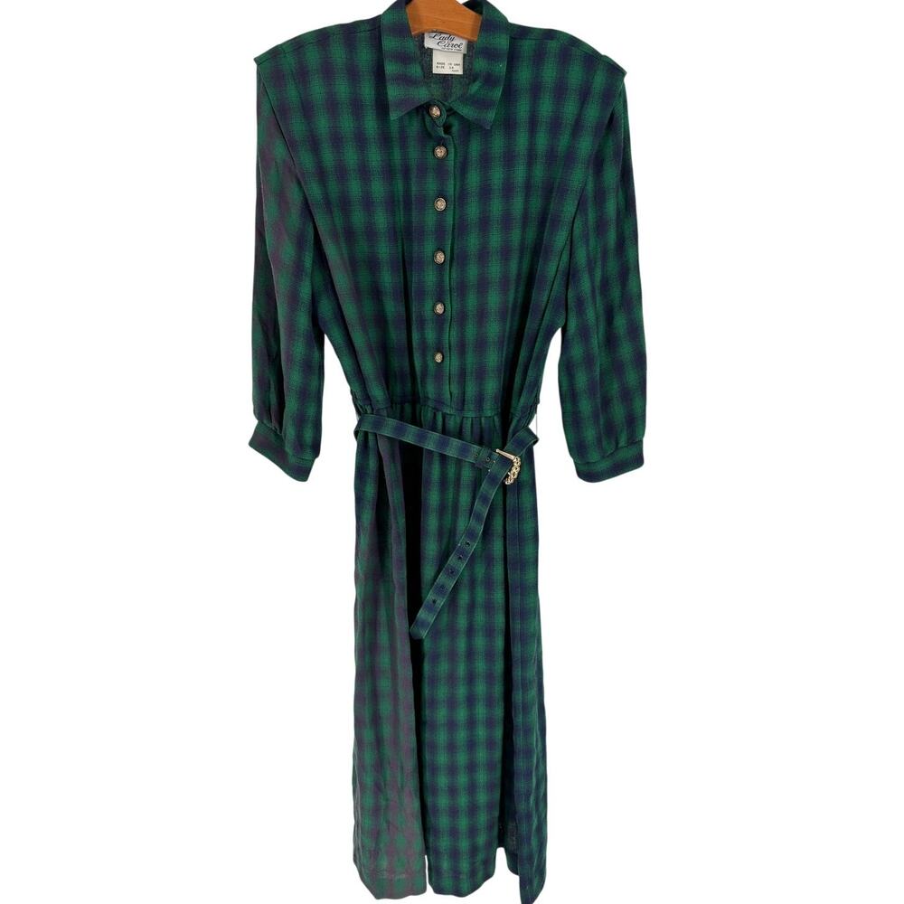 Vintage Lady Carol Of New York Green Gingham Pattern Secretarial Dress, Size 14